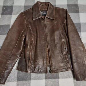 LEATHER LIMITED Women's Size Medium Zip Up Brown Leather Jacket Collar